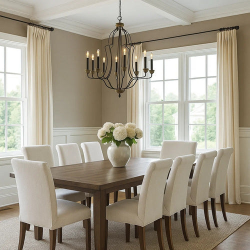 Chandelier | 60W x 8 | Tubular Frame | Textured Bronze