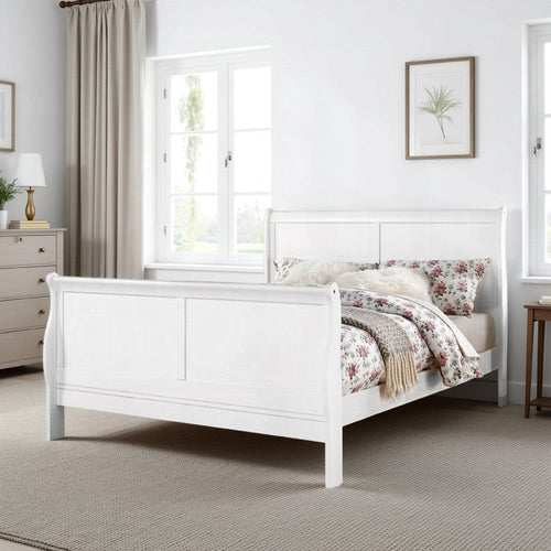 Sleigh Design Eastern King Size Bed with Sleek Legs, White