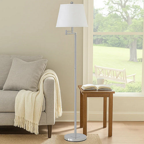 Floor Lamp | Round Metal | 3 Way | Spider Shade | Silver & White