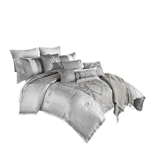 Comforter Set | 12 Piece King | Medallion Print | Platinum Gray