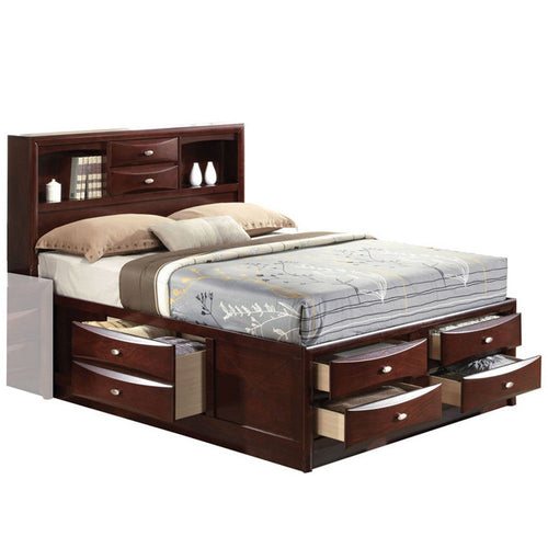 King Bed | Panel Design | Bookcase & Drawers | Brown