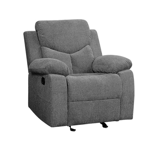 Glider Recliner Chair | Fabric Upholstered | Pillow Arms | Gray
