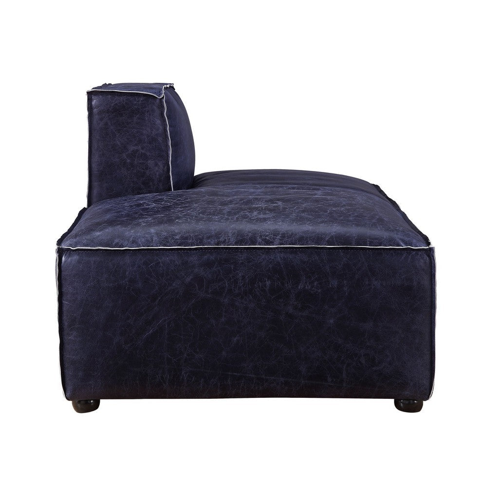 Welt Trim Edges Leatherette Armless Chaise with Bun Feet Blue BM225928