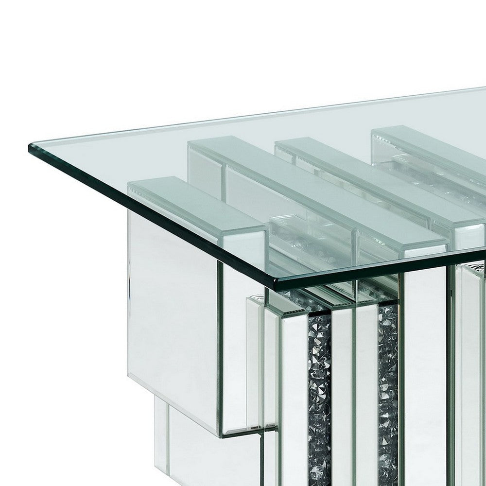 Glass Top End Table with Mirror Panels and Faux Gemstone Accents Silver BM225941