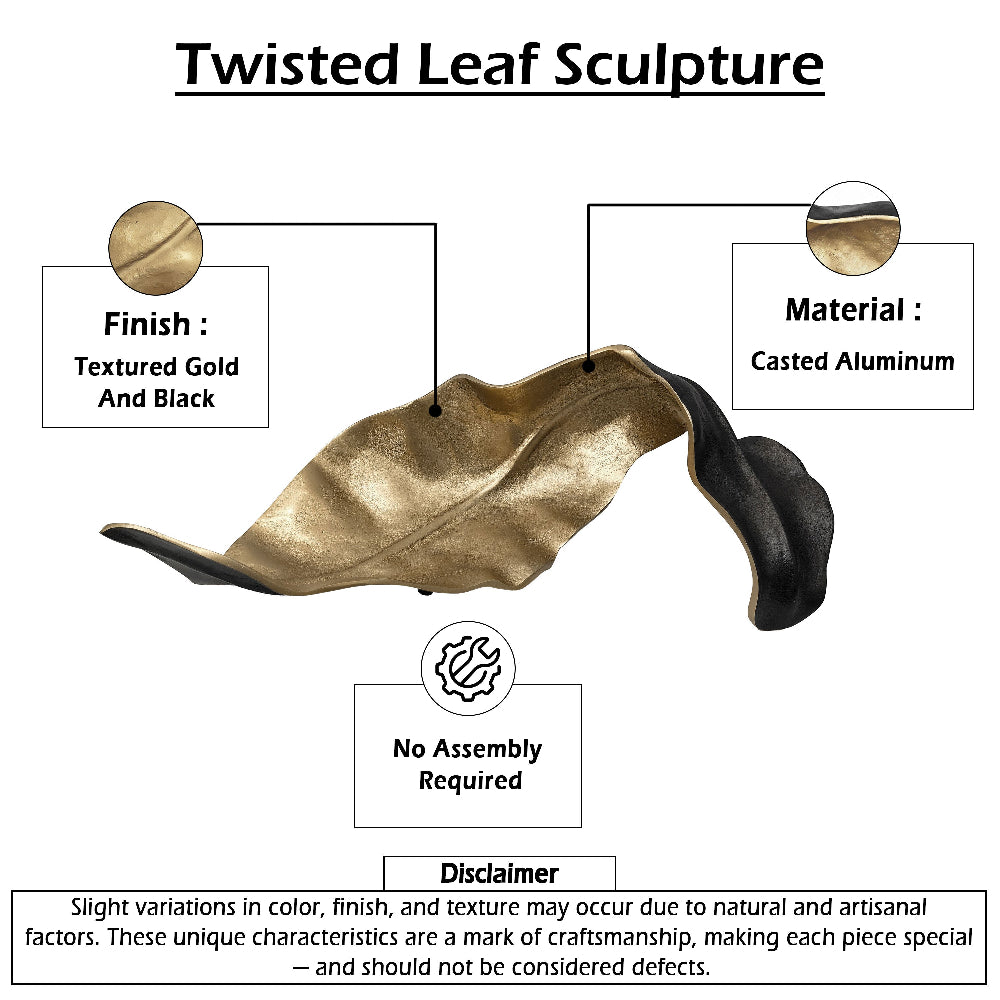 Lica 19 " Twisted Leaf Sculpture Table Decor | Antique Gold & Black Finish | H&crafted Metal By The Urban Port