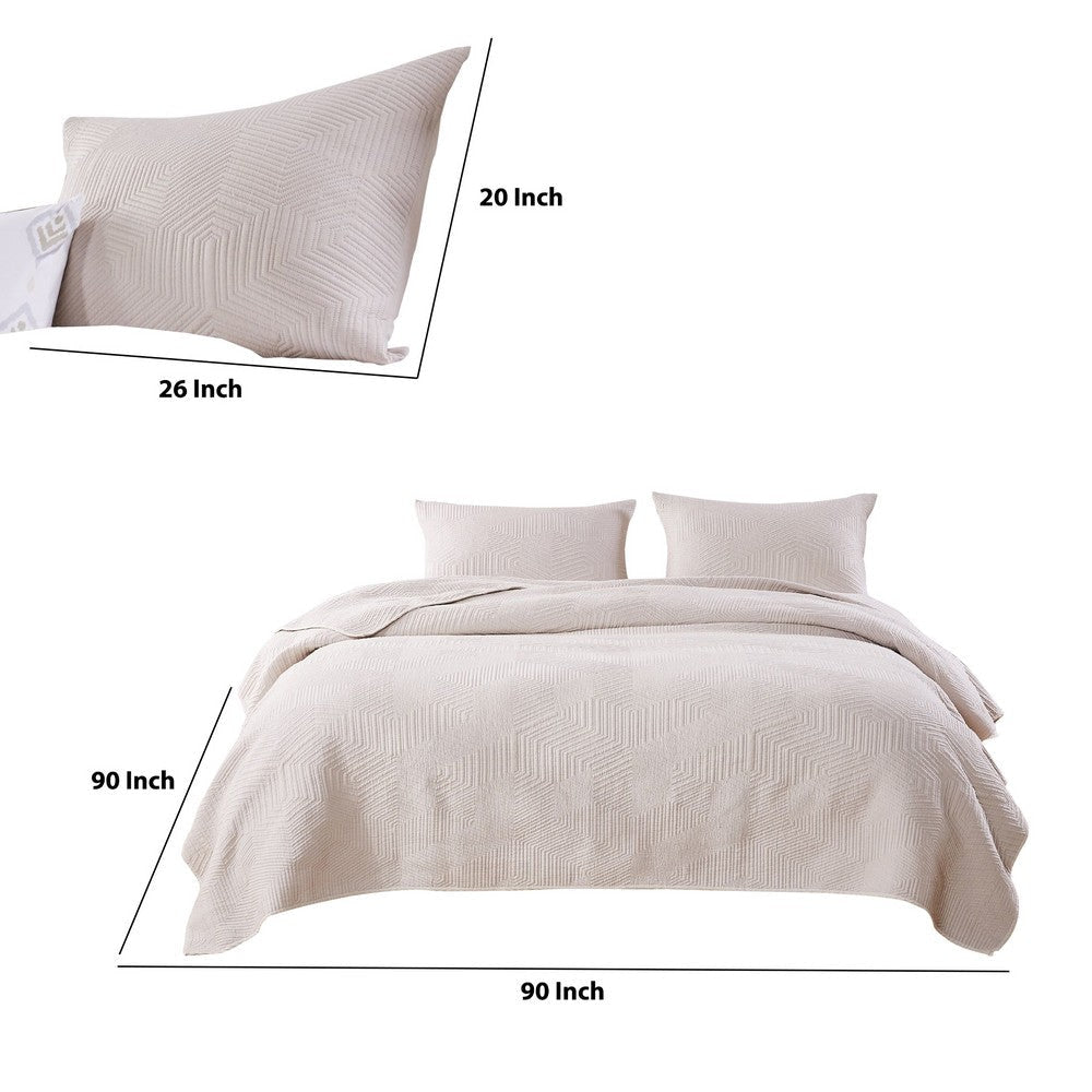 Quilt Set | 3 Piece Full | Geometric Print | Cream BM226404