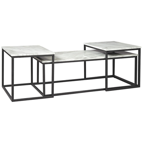 Occasional Table Set | 3 Piece | Marble Top | Metal Frame | White & Black