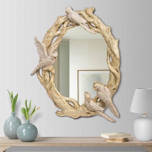 Wall Mirror | Polyresin Frame | Bird Accent | Gold