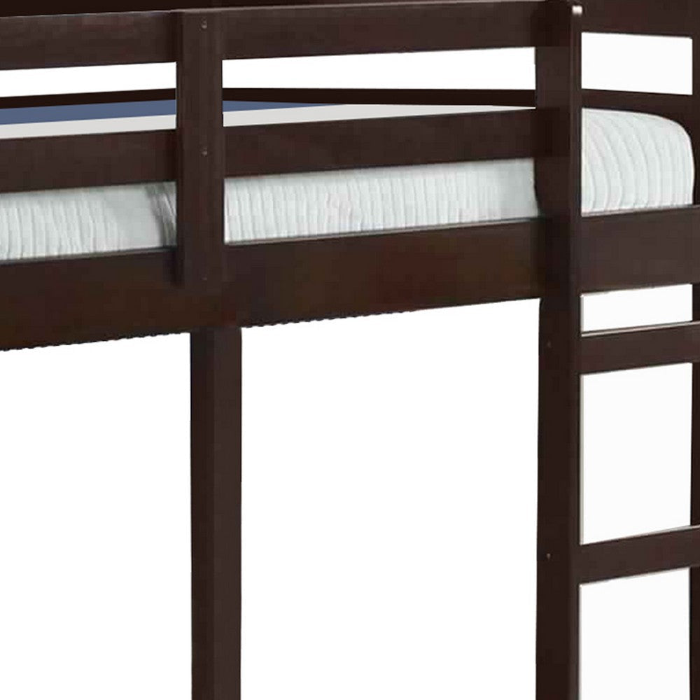 Twin Wooden Frame Loft Bed with Built In Ladder Espresso Brown BM226860