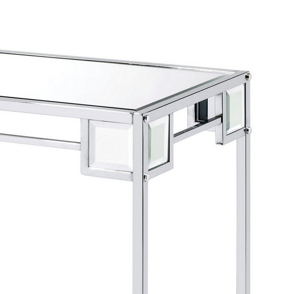 Mirror Top Metal Console Table with Wooden Open Bottom Shelf Silver BM226901