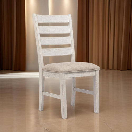 Dining Chair | Ladder Back | Fabric Seat | Set of 2 | White & Brown