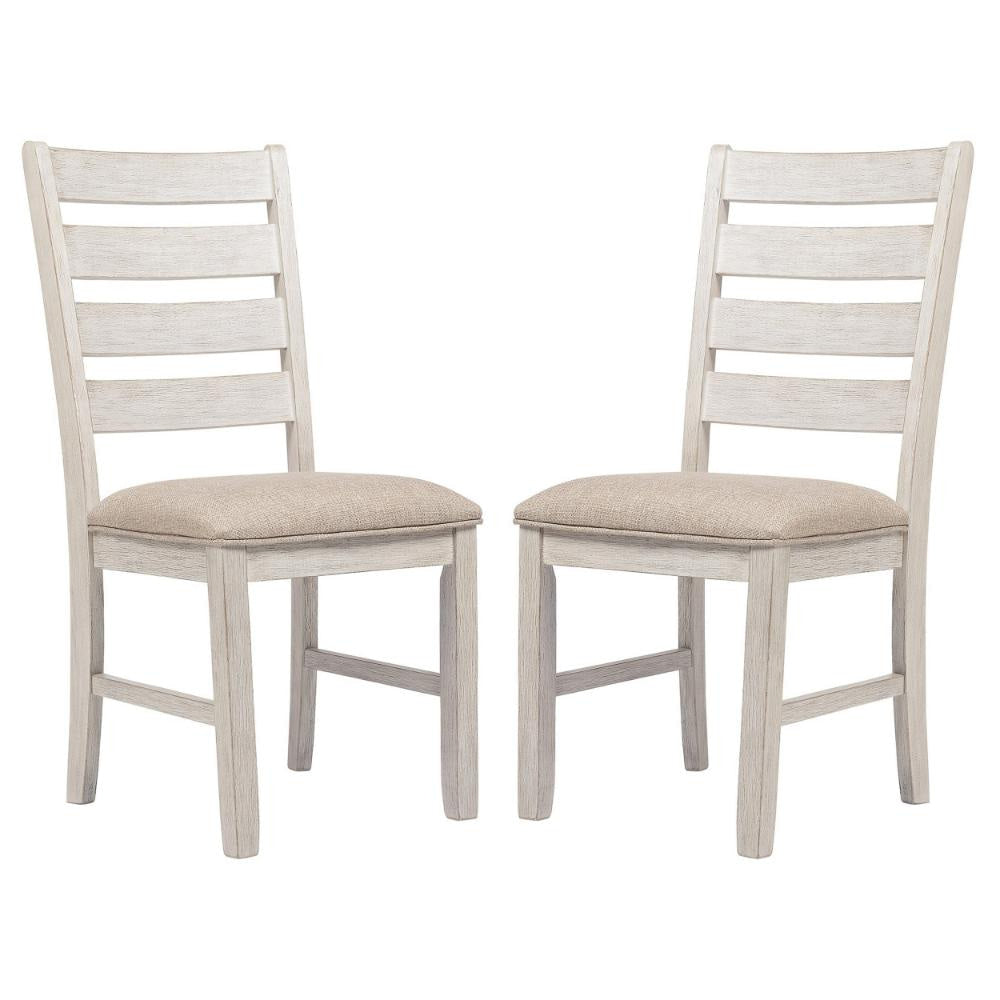 Dining Chair | Ladder Back | Fabric Seat | Set of 2 | White & Brown BM227028