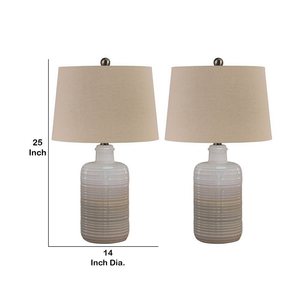 Table Lamp | Ceramic Body | Brushed Detail | Set of 2 | Beige & White BM227188