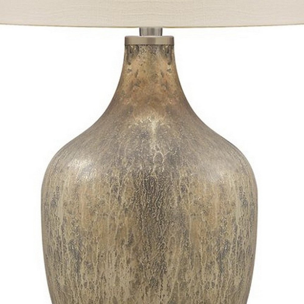 Mercury Glass Table Lamp | Drum Shade | 13" | Gold & Beige