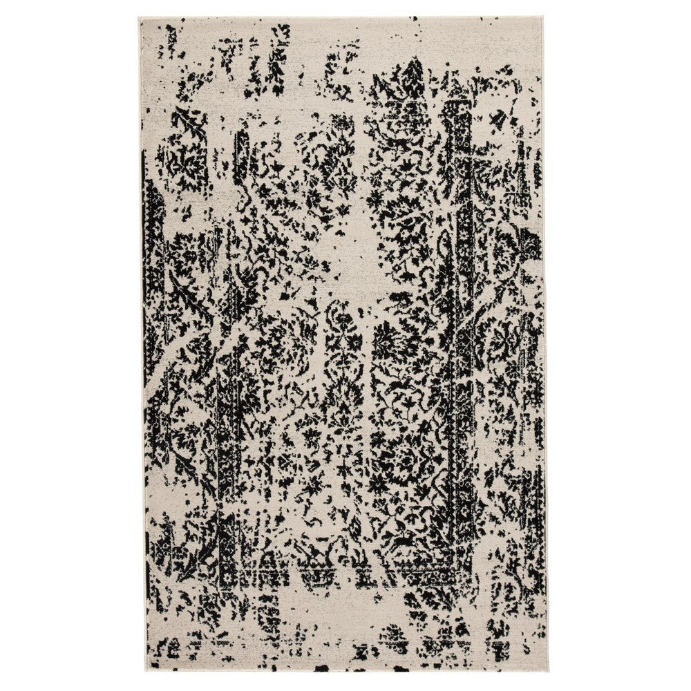 Machine Woven Fabric Rug with Abstract Pattern Medium Black and Off White BM227506
