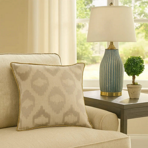 Throw Pillow Set | 20 x 20 | Metallic Embroidery | Gray & Beige