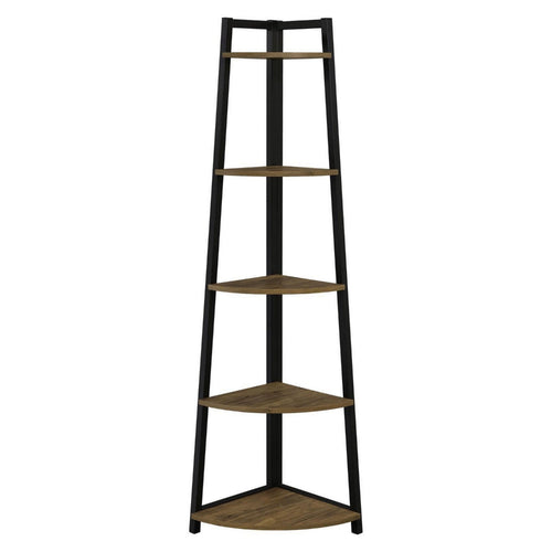 5 Tier Wood Corner Bookcase with Metal Frame, Brown & Black By Casagear Home