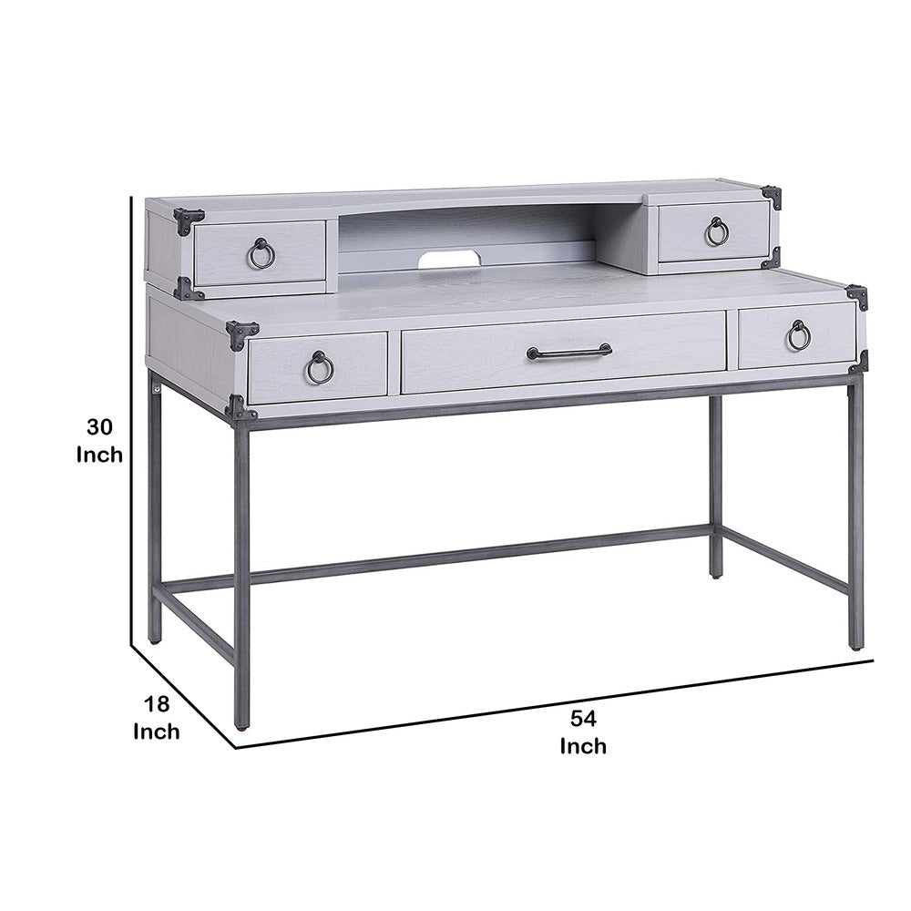 Logan Desk | 5 Drawer with Hutch | Ring Pull Handles | Gray BM230138