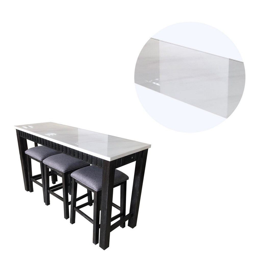 4 Piece Marble Top Table and Stool Set White and Brown BM230165
