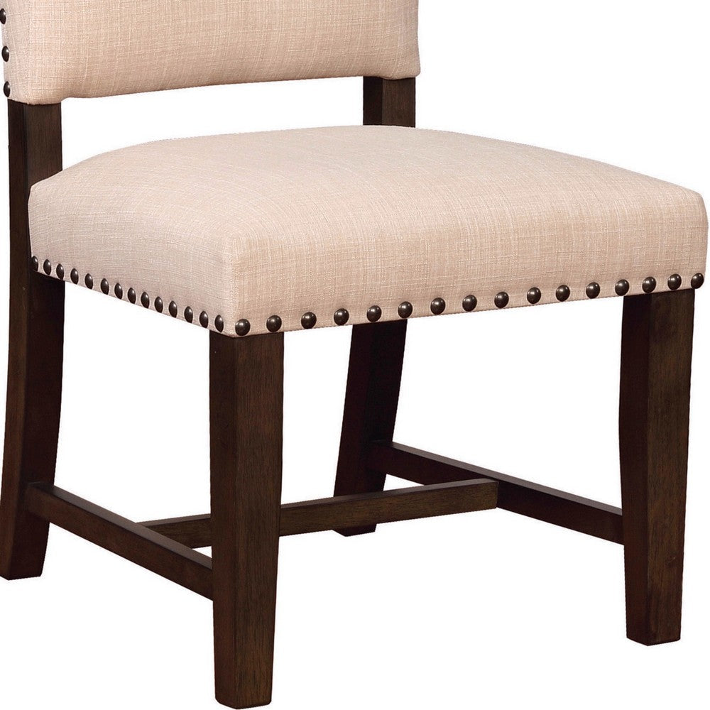 Nailhead Trim Fabric Side Chair with High Back Set of 2 Beige BM230297