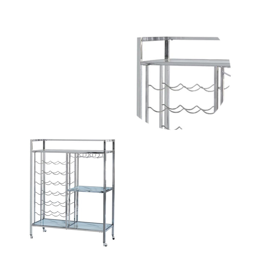 Metal Serving Cart with Wine and Stemware Rack Silver BM230344
