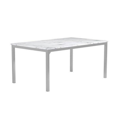 Lyra Dining Table | Faux Marble Top | Straight Metal Legs | Gray & White