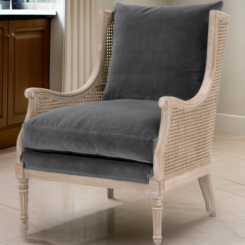 Callen Club Chair | Wood Cane Frame | Padded Seat | Gray & Brown