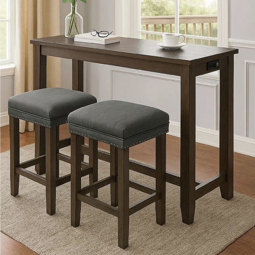 Luna 3 Piece Counter Height Table Dining Set | Stools Included | Gray
