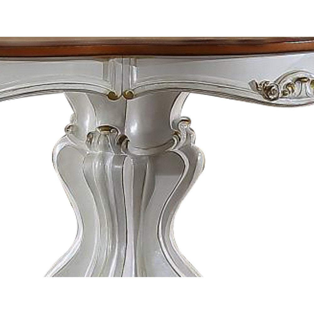 Scalloped Top Counter Table with Scrolled Pedestal Base White and Brown BM230703
