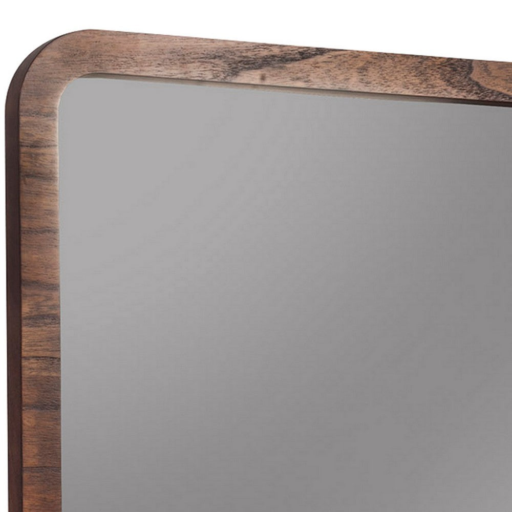 Two Tone Rectangular Wooden Frame Mirror, Brown