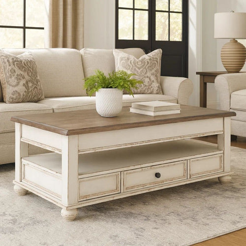 Juno Coffee Table | 18" | Lift Top | 2 Tone Wood | White & Brown