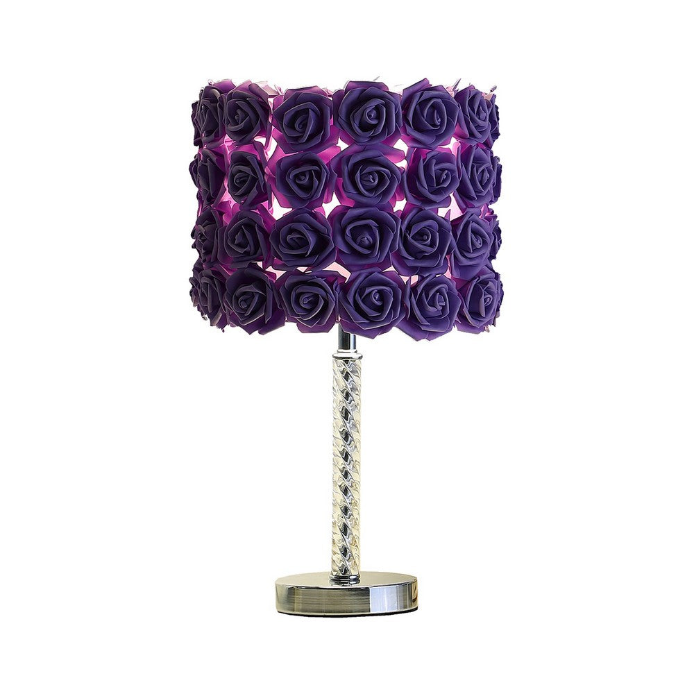 Bloom Roses Table Lamp | Drum Shade | Twisted Acrylic Base | Purple BM231815