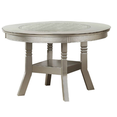 Lyra Dining Table | Round Wood Top | Glass Insert | Champagne Silver