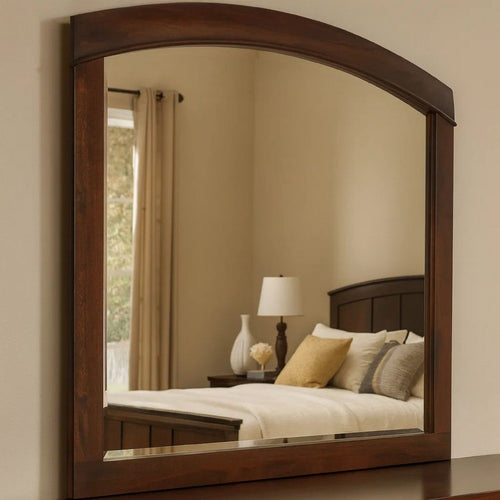 46 Inch Rectangular Arched Wooden Frame Mirror, Brown