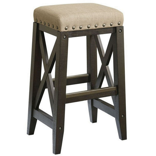 31 Inches Nailhead Trim Upholstered Barstool, Beige and Brown