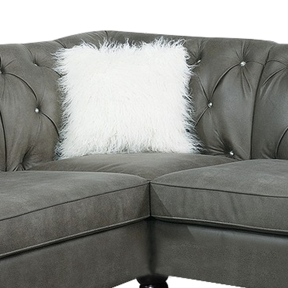 Leatherette 4 Piece Sectional with Crystal Tufted Back and Rolled Arm Gray BM231975