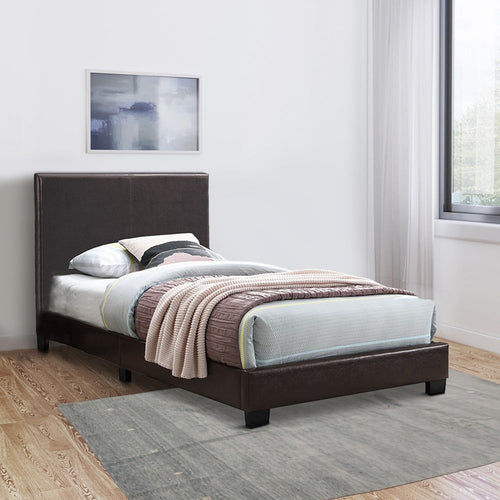 Jayden Twin Bed | Faux Leather | Padded Headboard | Dark Brown