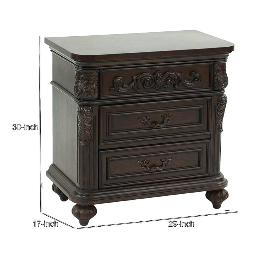 Logan Nightstand | 30’’ | 3 Drawer | Engraved Front | Brown BM232130