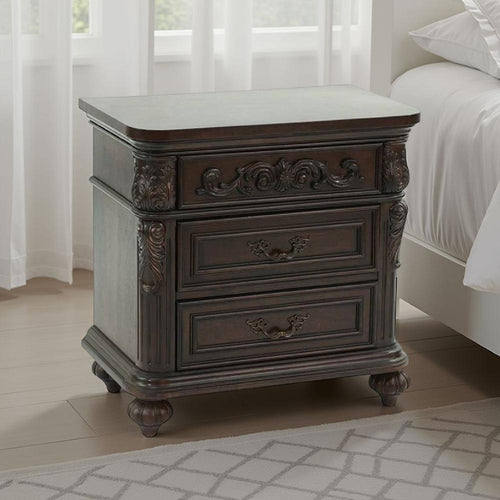 Logan Nightstand | 30" | 3 Drawer | Engraved Front | Brown