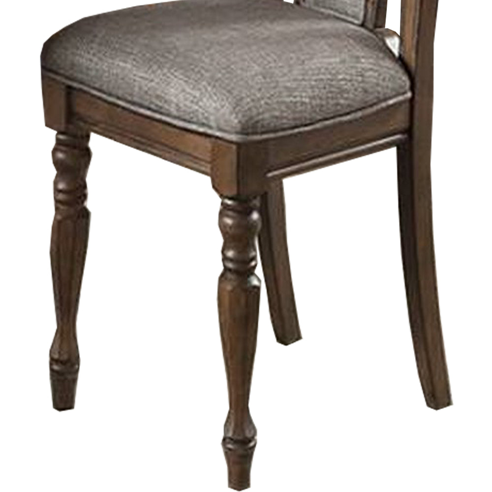 Wooden Dining Chair with Button Tufted Back Set of 2 Brown and Gray By Casagear Home BM233133