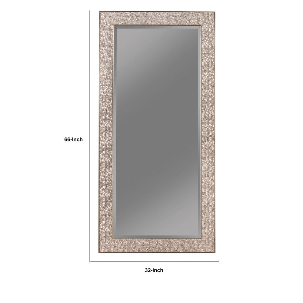 Floor Mirror | Rectangular Beveled Accent | Glitter Mosaic Pattern | Silver BM233237