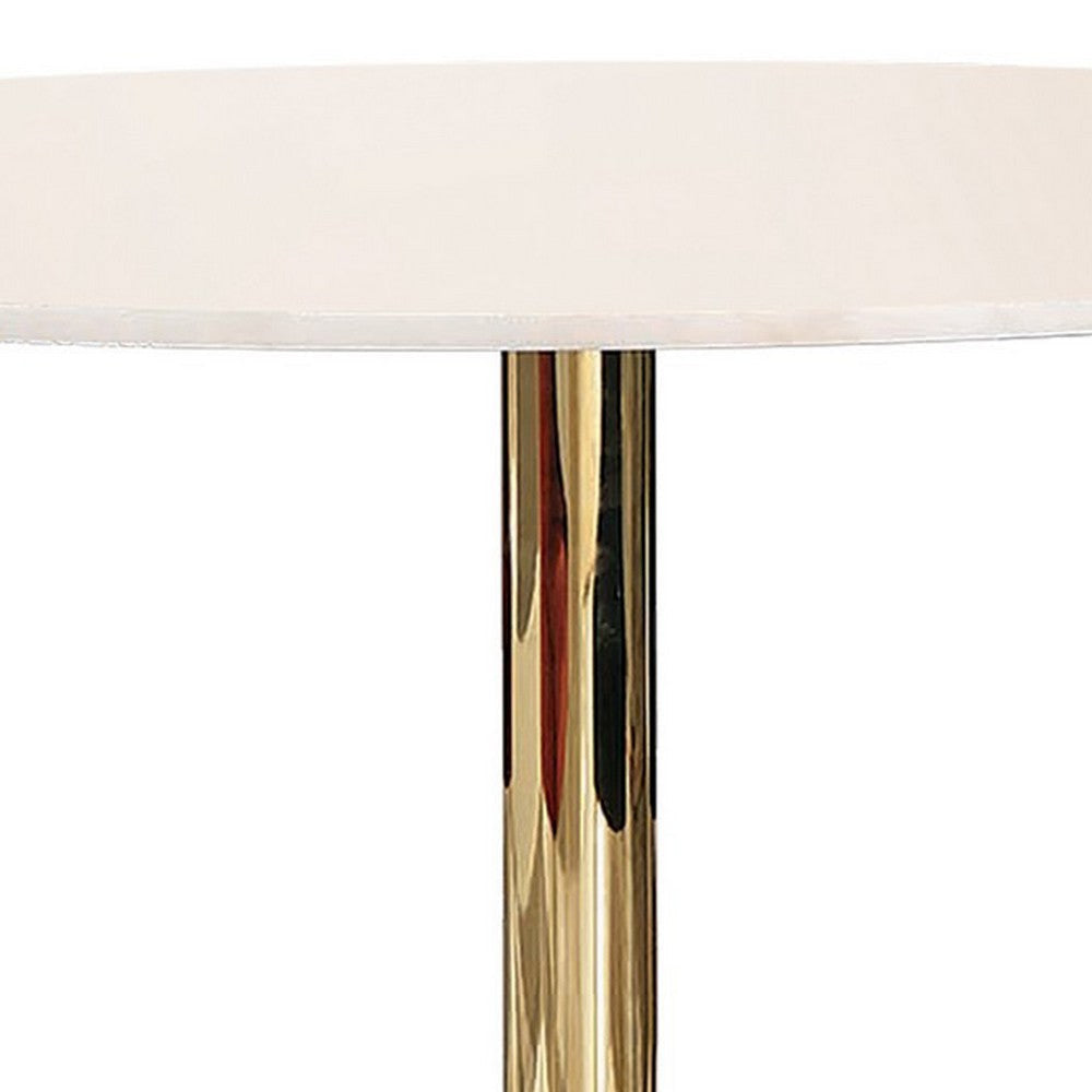 30 Inch Round Marble Top Modern Dining Table White and Gold BM233388
