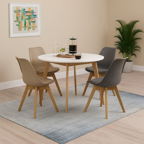 30 Inch Mid Century Two Tone Dining Table, White and Brown