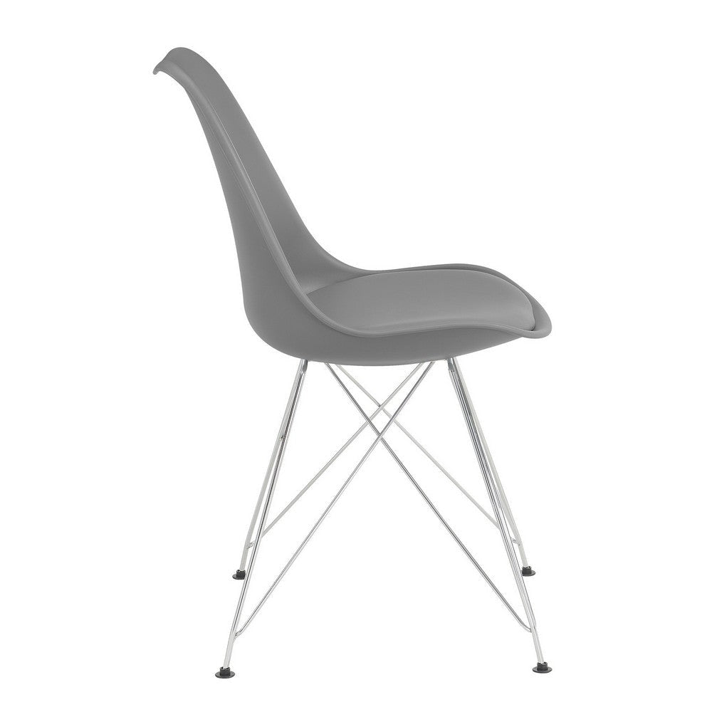 Fabric Dining Chair with Interconnected Metal Legs Set of 2,Gray and Chrome BM233507