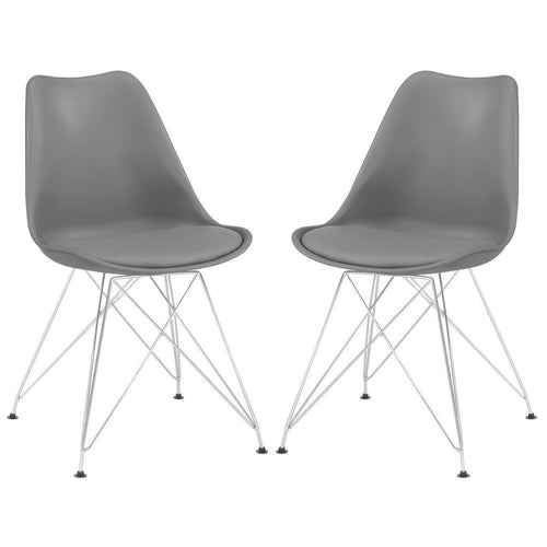 Fabric Dining Chair with Interconnected Metal Legs, Set of 2,Gray and Chrome