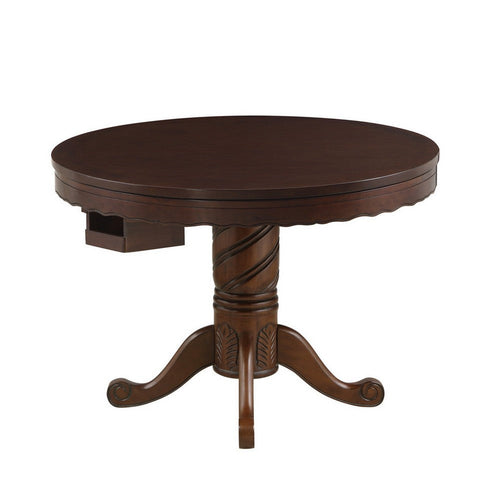 Round Flipped Wooden Game Table with Pedestal Base, Brown
