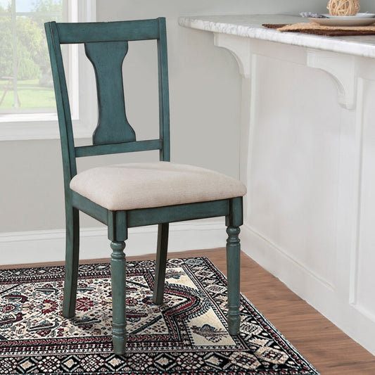 Wooden Side Chair with Open Chiseled Design Back, Set of 2, Blue By Linon Home Décor