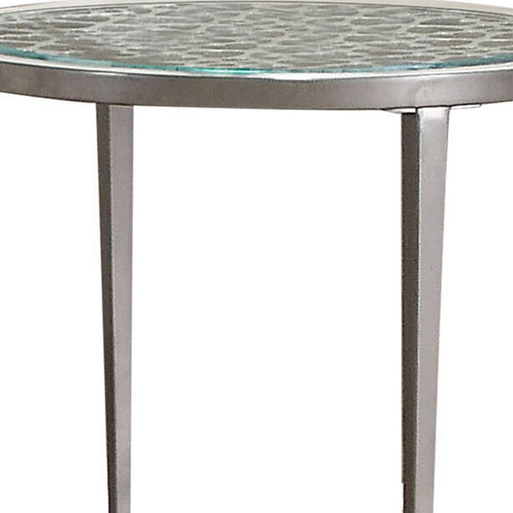 Round Glass Top Metal End Table with Sleek Tapered Legs Silver BM233781
