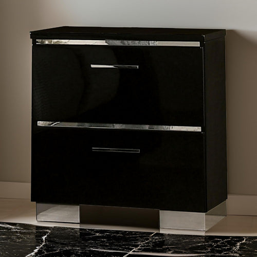 Nightstand | 2 Drawers | USB Charger | Bar Handle Pull Handles | Black