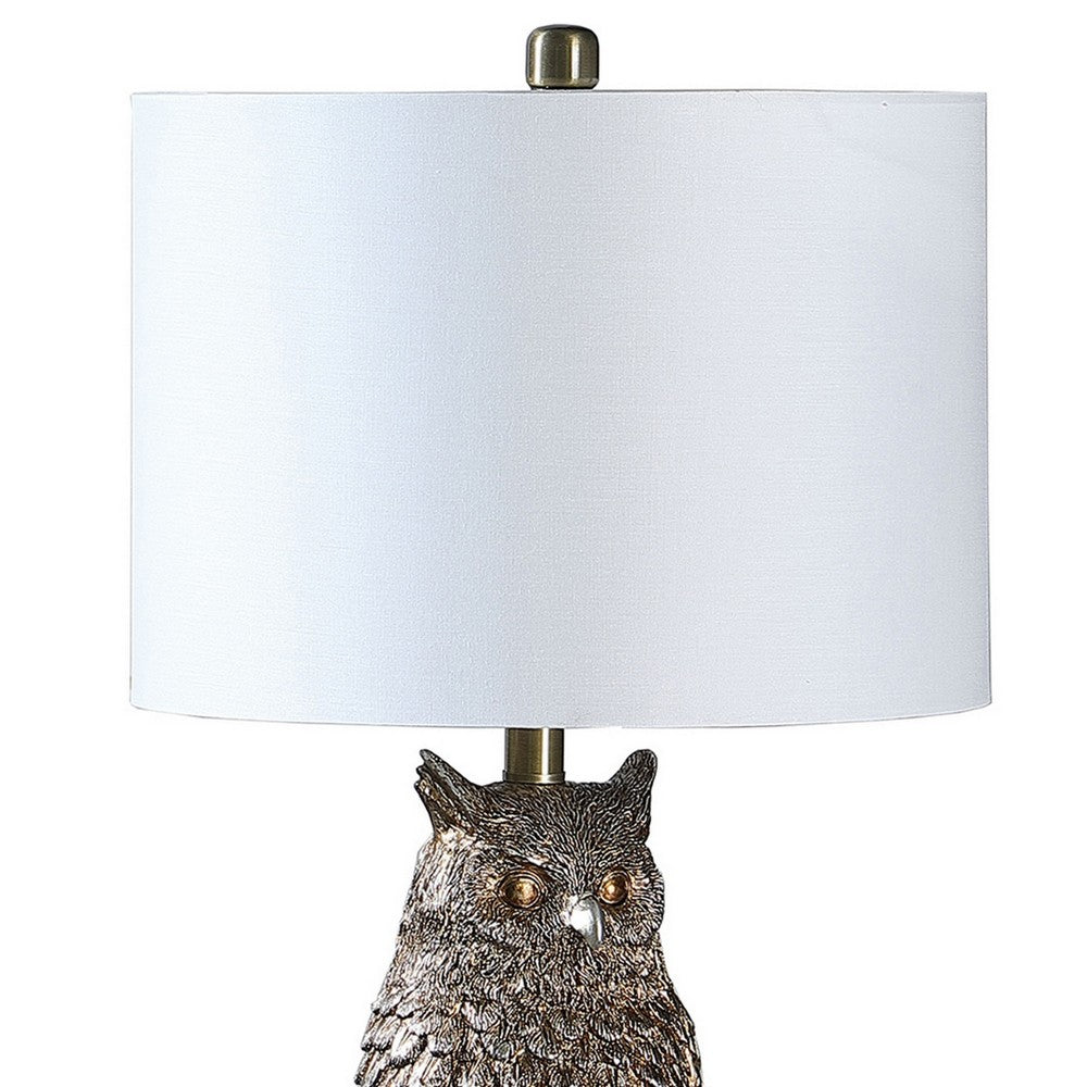 Table Lamp | Polyresin Owl Design | Round Base | Silver